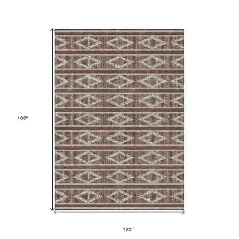 Homeroots 3' Black And Beige Geometric Indoor Outdoor Area Rug - Stylish, Durable, Washable For Any Space 10' X 14' Polyester 599615