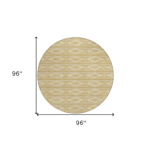 Homeroots 3' Black And Beige Geometric Indoor Outdoor Area Rug - Stylish, Durable, Washable For Any Space 8' Round Polyester 599624