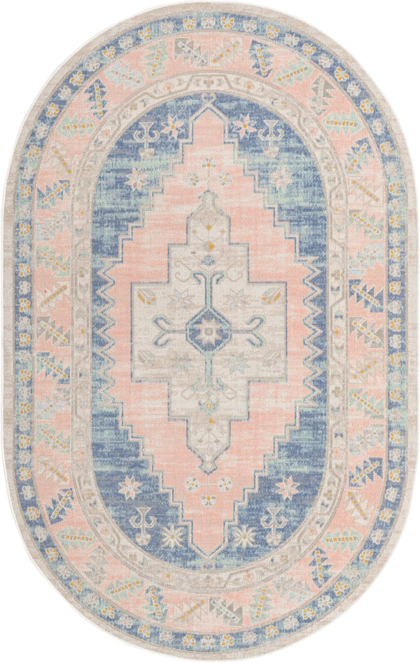 Unique Loom Whitney Geneva Machine Made Border Rug French Blue, Beige/Ivory/Light Blue/Light Green/Pink/Gray/Green/Gold 5' 3" x 8' 0"