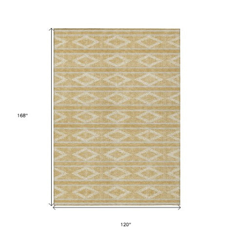 Homeroots 3' Black And Beige Geometric Indoor Outdoor Area Rug - Stylish, Durable, Washable For Any Space 10' X 14' Polyester 599627