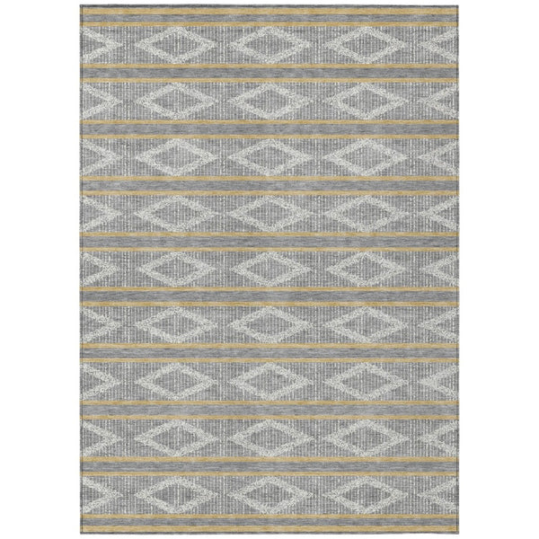 HomeRoots 5' Modern Geometric Area Rug - Washable Indoor Outdoor Design in Gray, Ivory, and Brown Colors 5' X 8' 599629