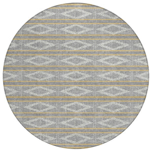 HomeRoots 5' Modern Geometric Area Rug - Washable Indoor Outdoor Design in Gray, Ivory, and Brown Colors 8' Round 599630