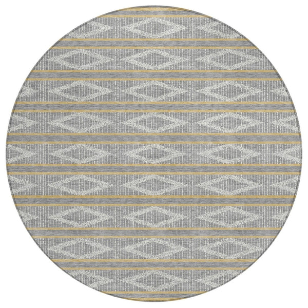 HomeRoots 5' Modern Geometric Area Rug - Washable Indoor Outdoor Design in Gray, Ivory, and Brown Colors 8' Round 599630