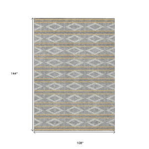 Homeroots 3' Black And Beige Geometric Indoor Outdoor Area Rug - Stylish, Durable, Washable For Any Space 9' X 12' Polyester 599632