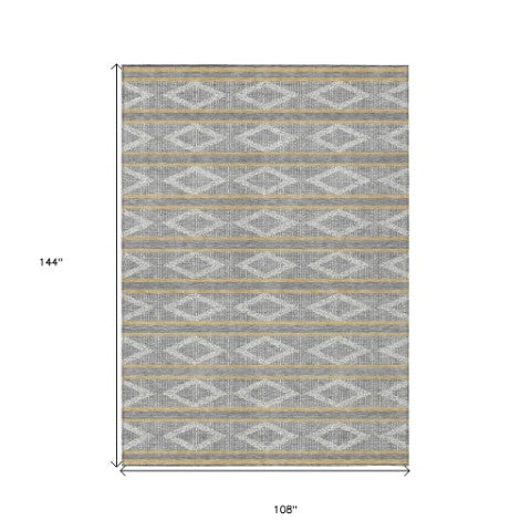 Homeroots 3' Black And Beige Geometric Indoor Outdoor Area Rug - Stylish, Durable, Washable For Any Space 9' X 12' Polyester 599632
