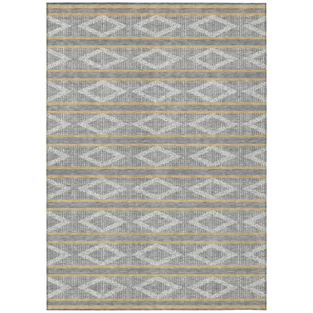 HomeRoots 9' X 12' Gray Ivory Brown Geometric Rug - Stylish Washable Indoor/Outdoor Area Rug for Every Space! 599632