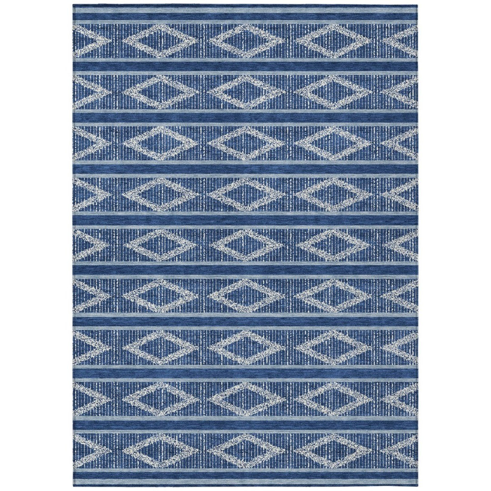 HomeRoots 5' Navy Blue and Ivory Geometric Area Rug - Stylish, Durable, Washable for Indoor and Outdoor Spaces 5' X 8' 599641