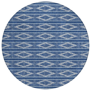 HomeRoots 5' Navy Blue and Ivory Geometric Area Rug - Stylish, Durable, Washable for Indoor and Outdoor Spaces 8' Round 599642