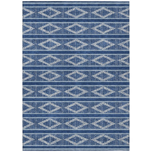 HomeRoots 5' Navy Blue and Ivory Geometric Area Rug - Stylish, Durable, Washable for Indoor and Outdoor Spaces 8' X 10' 599643