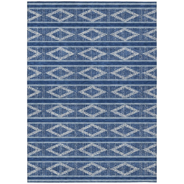 HomeRoots 5' Navy Blue and Ivory Geometric Area Rug - Stylish, Durable, Washable for Indoor and Outdoor Spaces 10' X 14' 599645
