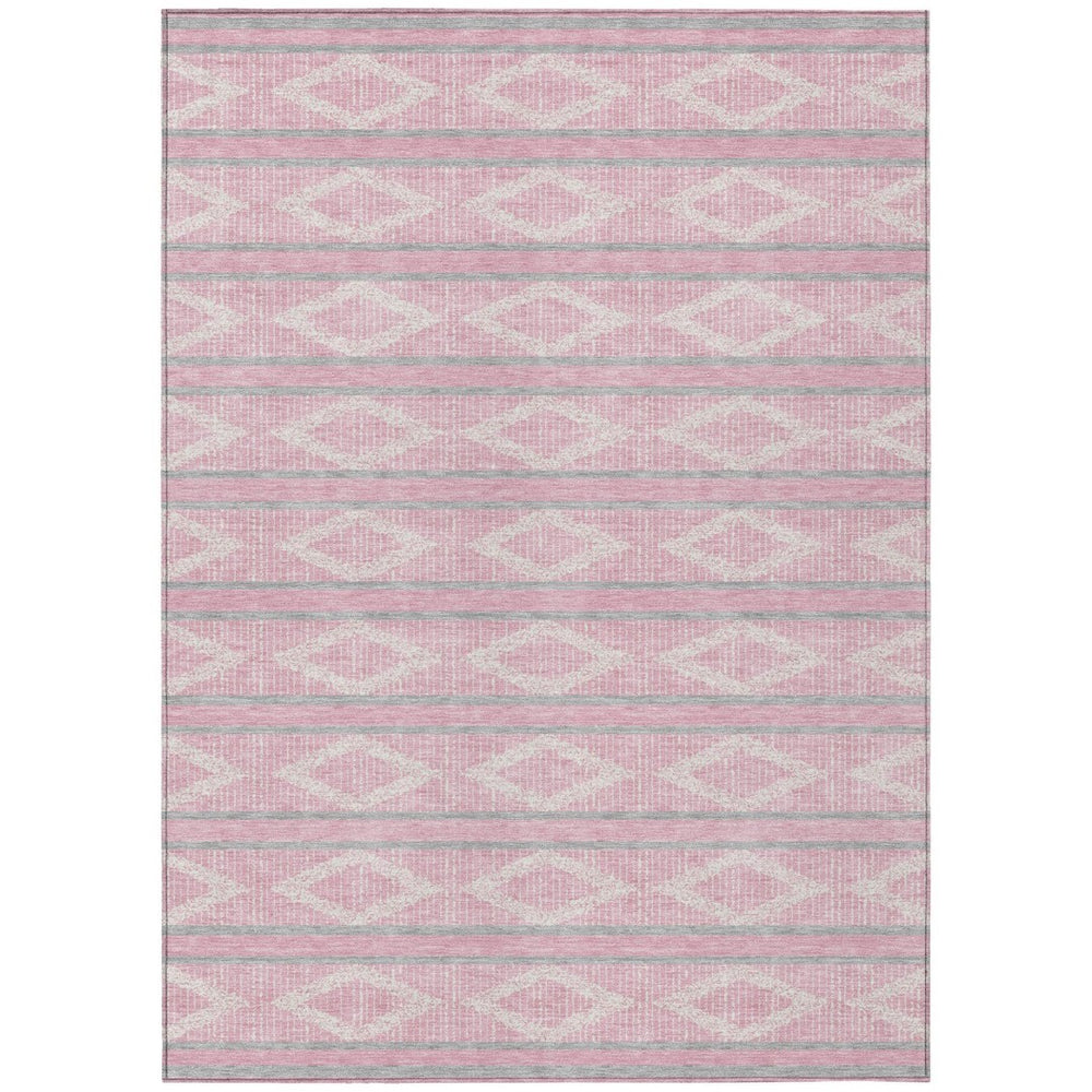 HomeRoots 5' Pink Ivory and Gray Geometric Area Rug – Stylish, Washable Design for Indoor and Outdoor Spaces 5' X 8' 599647