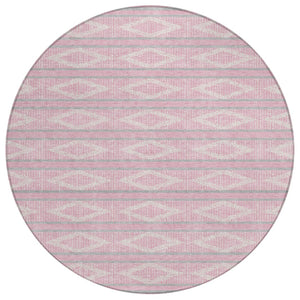 HomeRoots 5' Pink Ivory and Gray Geometric Area Rug – Stylish, Washable Design for Indoor and Outdoor Spaces 8' Round 599648