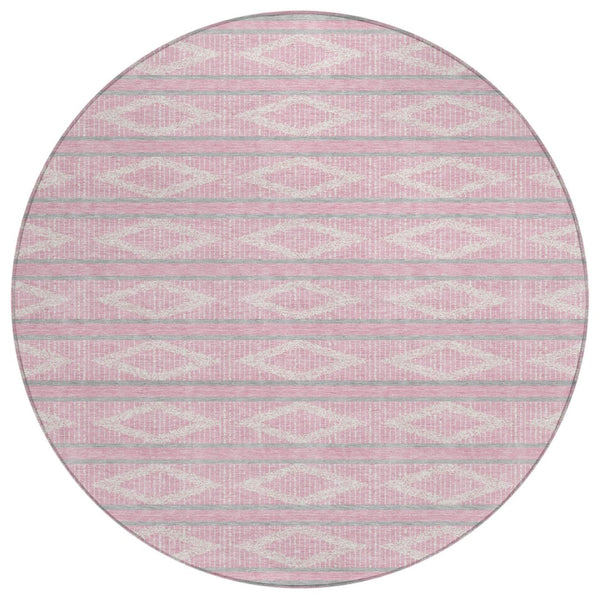 HomeRoots 5' Pink Ivory and Gray Geometric Area Rug – Stylish, Washable Design for Indoor and Outdoor Spaces 8' Round 599648