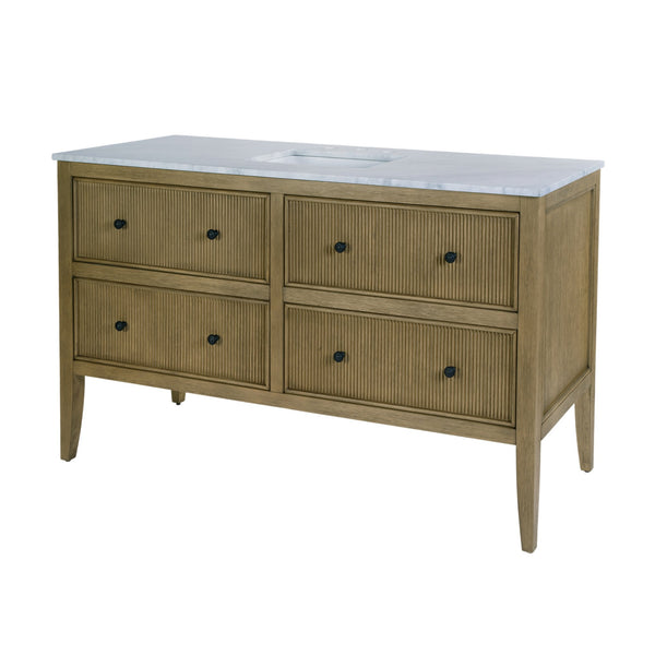 Butler Bristol 60 in. Marble & Wood 4 Drawer Bathroom Vanity - Elegant Ribbed Design, Natural Finish
