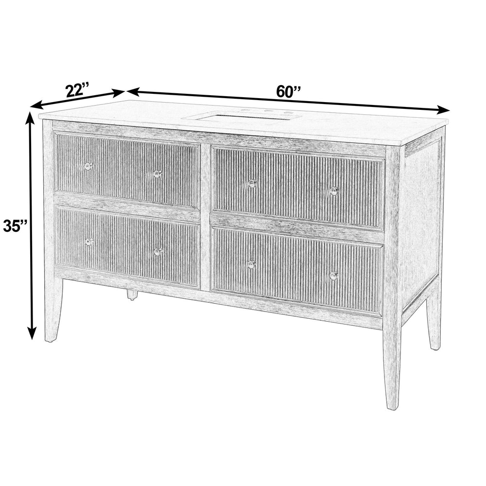Butler Bristol 60 in. Marble & Wood 4 Drawer Bathroom Vanity - Elegant Ribbed Design, Natural Finish