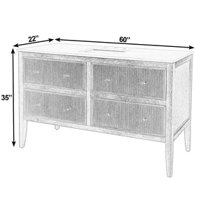 Butler Bristol 60 in. Marble & Wood 4 Drawer Bathroom Vanity - Elegant Ribbed Design, Natural Finish