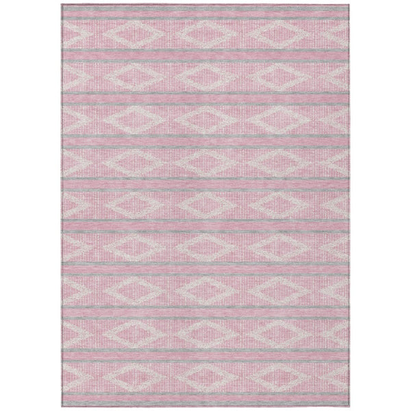 HomeRoots 5' Pink Ivory and Gray Geometric Area Rug – Stylish, Washable Design for Indoor and Outdoor Spaces 10' X 14' 599651