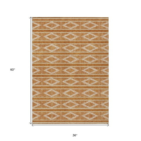 Homeroots 3' Black And Beige Geometric Indoor Outdoor Area Rug - Stylish, Durable, Washable For Any Space 3' X 5' Polyester 599652