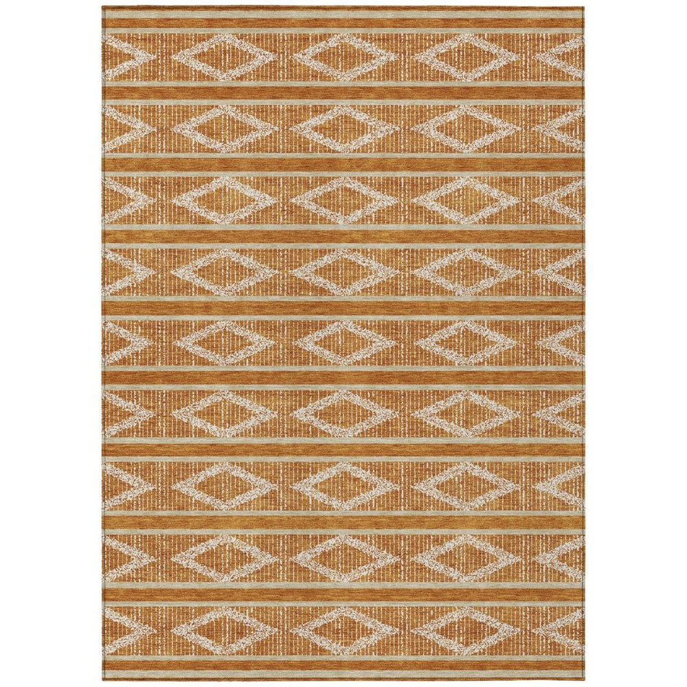 HomeRoots 5' Copper and Ivory Geometric Area Rug – Stylish Washable Design for Indoor and Outdoor Spaces 5' X 8' 599653