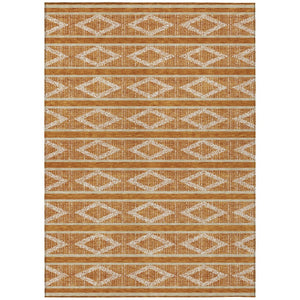 HomeRoots 5' Copper and Ivory Geometric Area Rug – Stylish Washable Design for Indoor and Outdoor Spaces 8' X 10' 599655