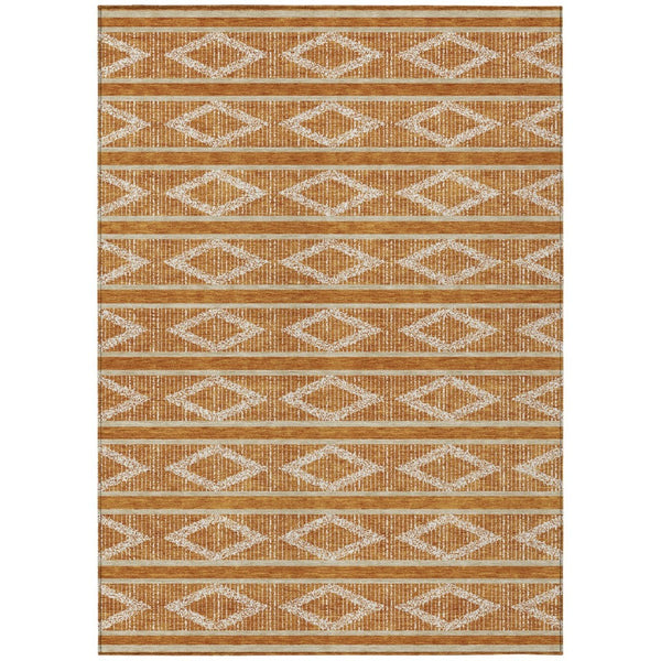 HomeRoots 5' Copper and Ivory Geometric Area Rug – Stylish Washable Design for Indoor and Outdoor Spaces 8' X 10' 599655