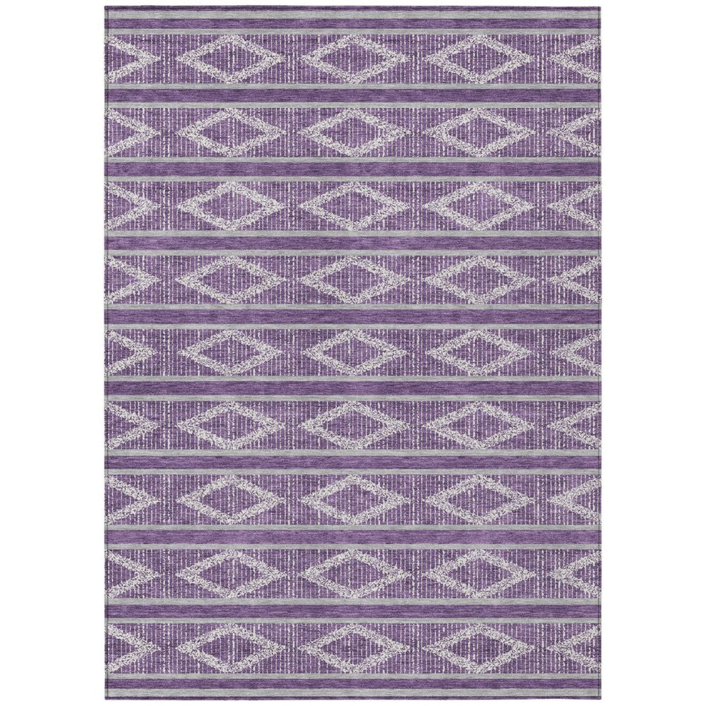 HomeRoots 9' Geometric Area Rug in Purple, Gray & Ivory – Washable, Durable Indoor/Outdoor Design for Any Space 599662