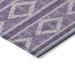 HomeRoots 9' Geometric Area Rug in Purple, Gray & Ivory – Washable, Durable Indoor/Outdoor Design for Any Space 599662