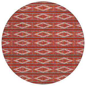 HomeRoots 5' Modern Geometric Red, Ivory & Gray Washable Area Rug for Indoor & Outdoor High-Traffic Spaces 8' Round 599666