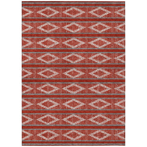 HomeRoots 5' Modern Geometric Red, Ivory & Gray Washable Area Rug for Indoor & Outdoor High-Traffic Spaces 8' X 10' 599667