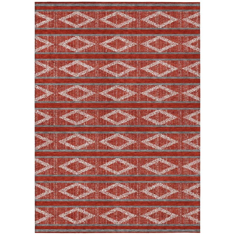 HomeRoots 9' X 12' Modern Red Ivory Gray Geometric Washable Area Rug for Indoor/Outdoor Spaces - Durable & Stylish 599668
