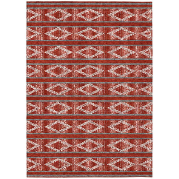 HomeRoots 5' Modern Geometric Red, Ivory & Gray Washable Area Rug for Indoor & Outdoor High-Traffic Spaces 10' X 14' 599669