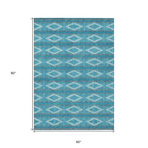 Homeroots 3' Black And Beige Geometric Indoor Outdoor Area Rug - Stylish, Durable, Washable For Any Space 5' X 8' Polyester 599671