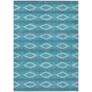 HomeRoots 5' Stylish Geometric Teal Blue Gray Ivory Area Rug – Washable, Durable, Indoor/Outdoor Use! 10' X 14' 599675