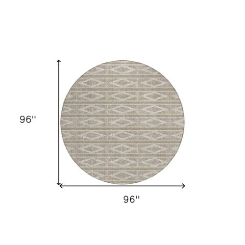 Homeroots 3' Black And Beige Geometric Indoor Outdoor Area Rug - Stylish, Durable, Washable For Any Space 8' Round Polyester 599678