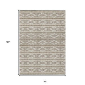 Homeroots 3' Black And Beige Geometric Indoor Outdoor Area Rug - Stylish, Durable, Washable For Any Space 8' X 10' Polyester 599679