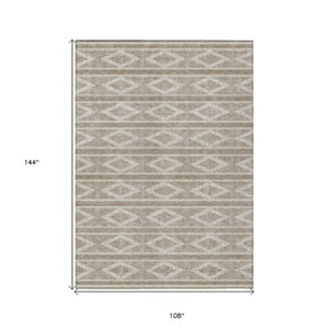 Homeroots 3' Black And Beige Geometric Indoor Outdoor Area Rug - Stylish, Durable, Washable For Any Space 9' X 12' Polyester 599680