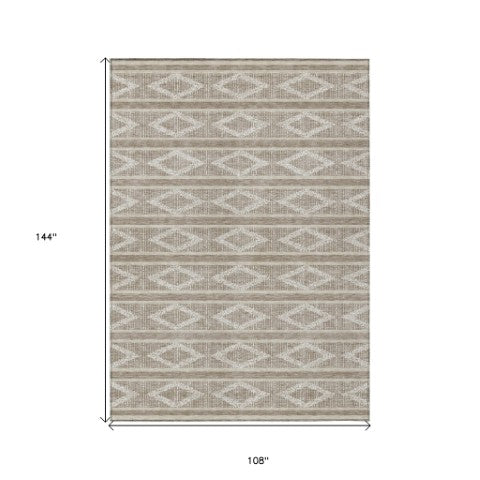 Homeroots 3' Black And Beige Geometric Indoor Outdoor Area Rug - Stylish, Durable, Washable For Any Space 9' X 12' Polyester 599680