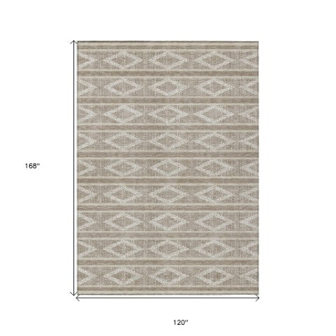 Homeroots 3' Black And Beige Geometric Indoor Outdoor Area Rug - Stylish, Durable, Washable For Any Space 10' X 14' Polyester 599681