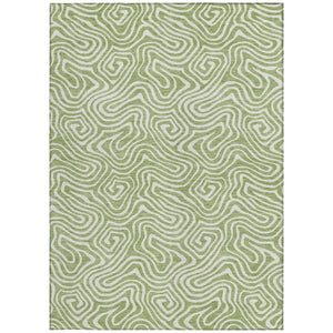 Homeroots 3' Artichoke Green And Ivory Abstract Washable Area Rug For Indoor And Outdoor Spaces, Durable Design 3' X 5' Polyester 599682