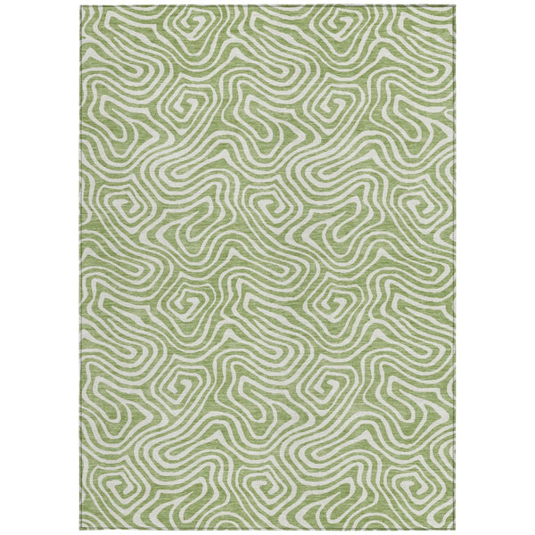 Homeroots 3' Artichoke Green And Ivory Abstract Washable Area Rug For Indoor And Outdoor Spaces, Durable Design 3' X 5' Polyester 599682
