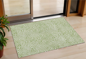 Homeroots 3' Artichoke Green And Ivory Abstract Washable Area Rug For Indoor And Outdoor Spaces, Durable Design 3' X 5' Polyester 599682