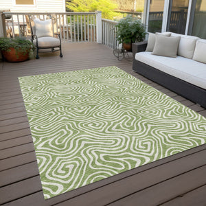 Homeroots 3' Artichoke Green And Ivory Abstract Washable Area Rug For Indoor And Outdoor Spaces, Durable Design 3' X 5' Polyester 599682