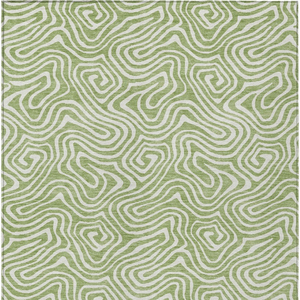 Homeroots 3' Artichoke Green And Ivory Abstract Washable Area Rug For Indoor And Outdoor Spaces, Durable Design 5' X 8' Polyester 599683