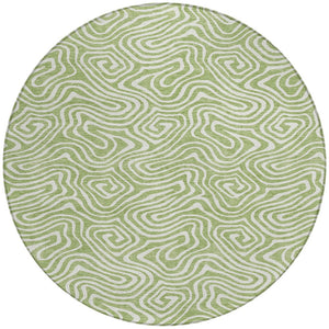 Homeroots 3' Artichoke Green And Ivory Abstract Washable Area Rug For Indoor And Outdoor Spaces, Durable Design 8' Round Polyester 599684