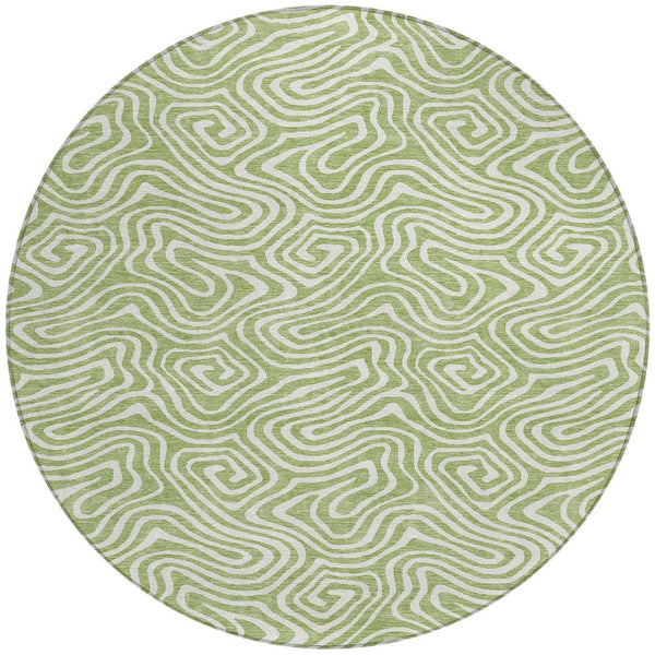 Homeroots 3' Artichoke Green And Ivory Abstract Washable Area Rug For Indoor And Outdoor Spaces, Durable Design 8' Round Polyester 599684