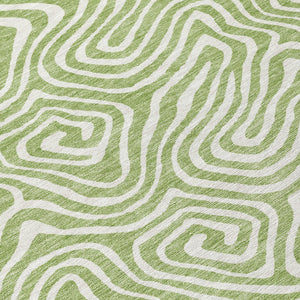 Homeroots 3' Artichoke Green And Ivory Abstract Washable Area Rug For Indoor And Outdoor Spaces, Durable Design 8' Round Polyester 599684