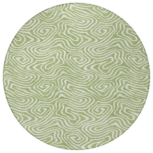 Homeroots 3' Artichoke Green And Ivory Abstract Washable Area Rug For Indoor And Outdoor Spaces, Durable Design 8' Round Polyester 599684