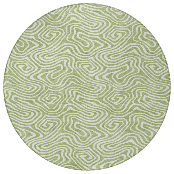 Homeroots 3' Artichoke Green And Ivory Abstract Washable Area Rug For Indoor And Outdoor Spaces, Durable Design 8' Round Polyester 599684