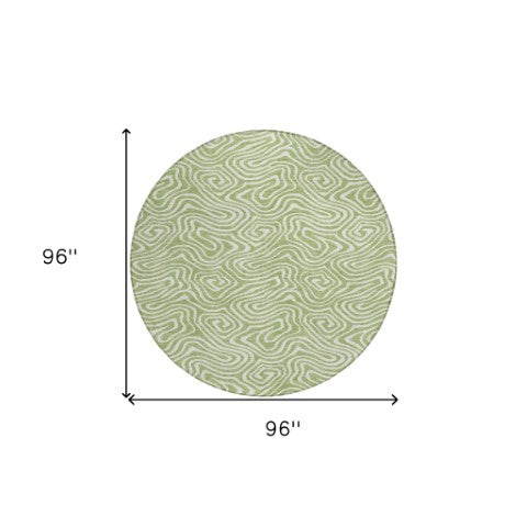 Homeroots 3' Artichoke Green And Ivory Abstract Washable Area Rug For Indoor And Outdoor Spaces, Durable Design 8' Round Polyester 599684