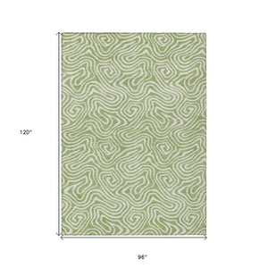 Homeroots 3' Artichoke Green And Ivory Abstract Washable Area Rug For Indoor And Outdoor Spaces, Durable Design 8' X 10' Polyester 599685